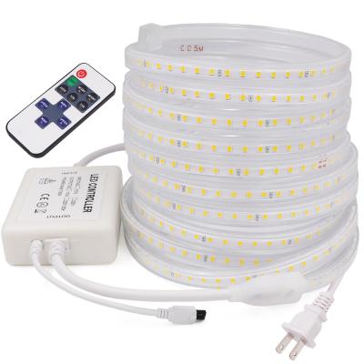 China Residential Dimmable Led Light 220V 110V 2835 High Brightness Led Strip 120Leds/M Remote Control Led Tape Light Waterproof Flex Light for sale