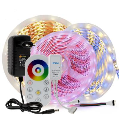 China DC12V Residential Flexible LED Strip 5050 RGB/RGBW/RGBCCT Ribbon Led Strip Light 60LEDs/m 5M+Touch RF Remote Controller 5050 Led Strip Light for sale