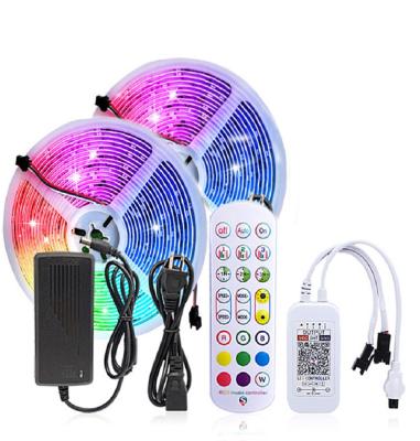 China WS2811 DC12V 5050 RGB Color Strip Lights Residential Dream Accessible Led Strip Lighting Flexible Led Radio Remote Control With Adapter for sale