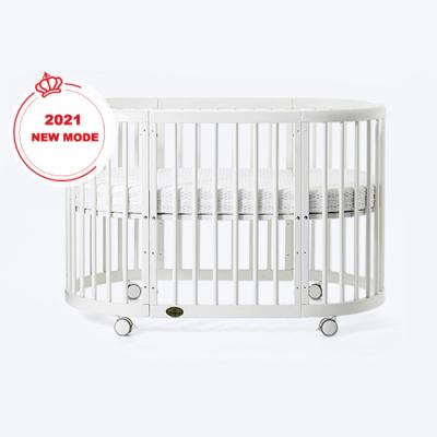 China Eco-friendly Materials Multifunctional Newborn White Wooden Baby Round Beds Set On Sale for sale