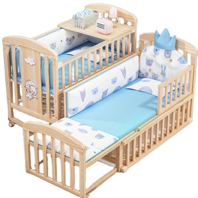 China Modern Multifunctional Large Size Solid Wood Play Bed Rocker Pine Paint Crib Crib Crib Hutch for sale