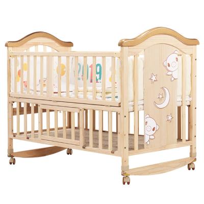 China Foldable Multifunctional Natural Crib Prices Adjustable Wooden Crib Baby Crib Pine Wood Crib Baby Crib for sale