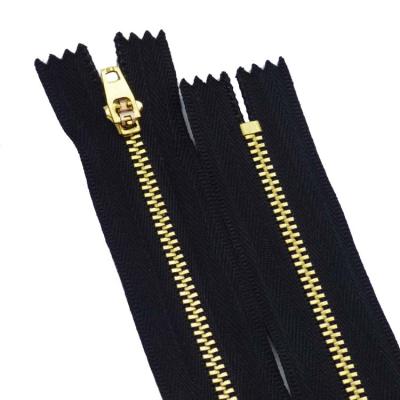 China Factory Supply Wholesale Factory Supply Direct Custom Viable Gold Logo #3 Black Narrow End Zipper Metal Zippers For Handbags for sale