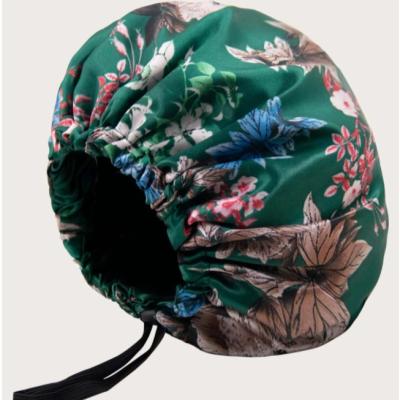 China Worry your hair while sleeping and also improve your sleeping quality double layers satin floral bonnet great for women silky bonnet for curly hair women hair wrap for sleeping for sale