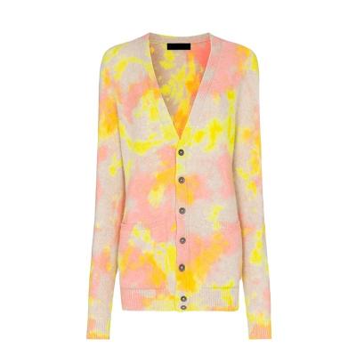 China Cusotm Sustainable Women's Long Sweaters Knitted Rainbow Cardigan Plus Size Cotton Tie Dye Pocketed Loose Coat for sale