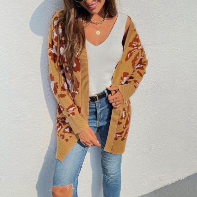 China Knitting Open Front Warm Women Long Cardigan Print Jacquard Cardigan Sweater Custom Made Viable Length Outwear Coats for sale