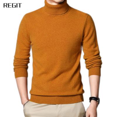 China Custom High Collar Anti-wrinkle Fashion Knit Merino Wool Cashmere Pullover Turtle Neck Man's Sweaters for sale