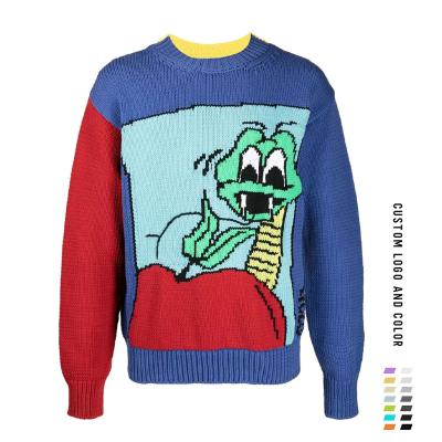 China Custom Plus Size Mens Designer Knitted Wool Intarsia Sweaters Cotton Jacquard Plus Size Mens Sweater for sale