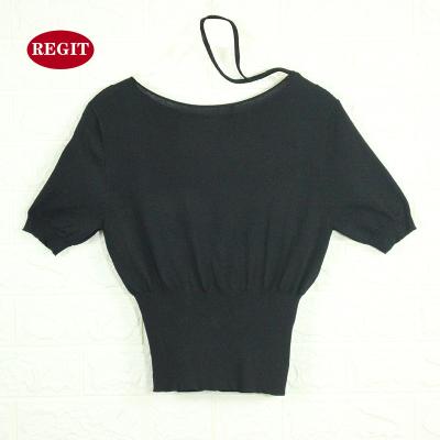 China Anti-Wrinkle Girl's Tops Popular Black Casual Summer Halter Slim Sweater for sale