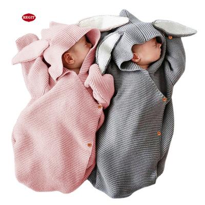 China Antibacterial Crochet Cotton Cover Rabbit Ears Warm Button Baby Breathable Sleeping Bag for sale