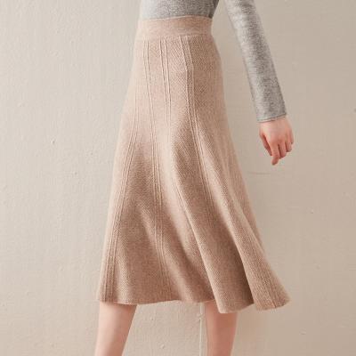 China New woolen knitted umbrella pleated skirt a line Korean breathable high style skirt solid color waist skirt for sale