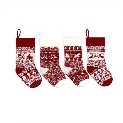 China Environmental Materials Environmental Materials Christmas Ornaments Christmas Stocking 2021 Cartoon Knit Gift Bag Acrylic Red Snowflakes Decor Party Home Supplies for sale