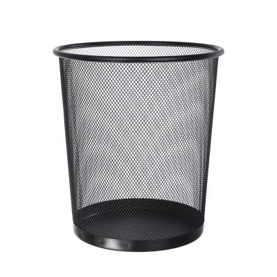 China Round Stored Mesh Wastebasket Recycling Bin Trash Can Metal Wire Mesh Waste Basket Garbage for sale