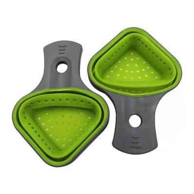 China Fruit Vegetable Basket Sieve Kitchen Silicone Pasta Viable Durable Washing Collapsible Noodles Strain With Handle Kitchen Tools for sale