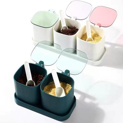 China Kitchen seasoning box seasoning jar combination set household stored home condiment with lid salt jar with spoon storage box for sale