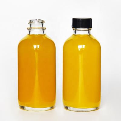 China Clear Beverage Use 4oz 120ml Boston Round Glass Bottle Essential Oil With Screw Top For Juice for sale