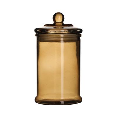 China Home Decoration New Arrival Clear Amber Glass Candle Jars With Glass Lid Cover for sale