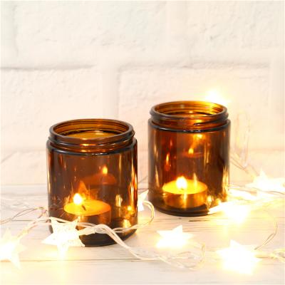 China Home Decoration Vanjoin Hot Sale 4oz 8oz 16oz Amber Luxury Wide Mouth Cylinder Empty Glass Candle Jars With Metal Lid for sale