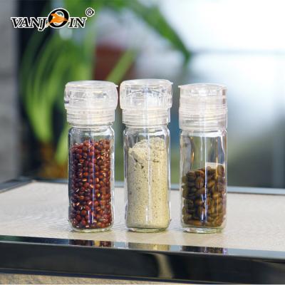 China Sustainable Glass Jar With Plastic Crusher Jar Customized Spice Jar Customized Grinder for sale