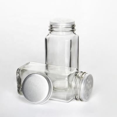 China Wholesale 4oz Viable Clear Square Glass Spice Jar Sets For Salt Pepper Container With Metal Closure for sale