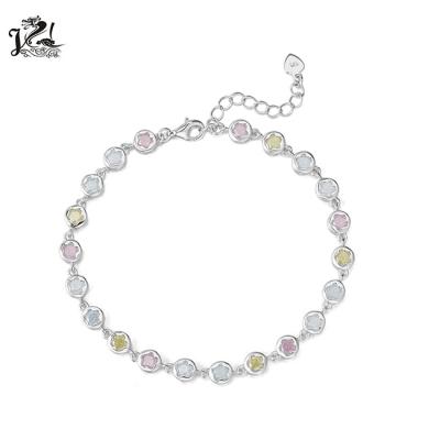 China TRENDY 925 Sterling Silver Multi Colored Stone Tennis Bracelet Jewelry Zircon Bracelet For Women for sale