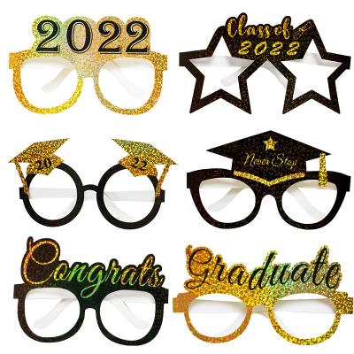 China 350gsm card 6pcs Black Gold Paper Glasses Photo Frame Class Of 2023 Graduation Party Decorations Congrate Graduated College Grad Supplies for sale