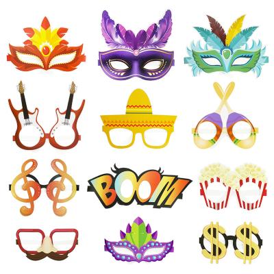 China 350gsm card 12pcs Paper Glasses Photo Frames Props Masquerade Mask Mardi Gras Party Decorations Carnival Prom Birthday Wedding Graduate for sale