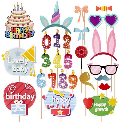 China 350g 26pcs Paper Card Happy Birthday Photo Booth Props Kit Kids Baby Child Girl Boy Party Decoration Props Supplies for sale