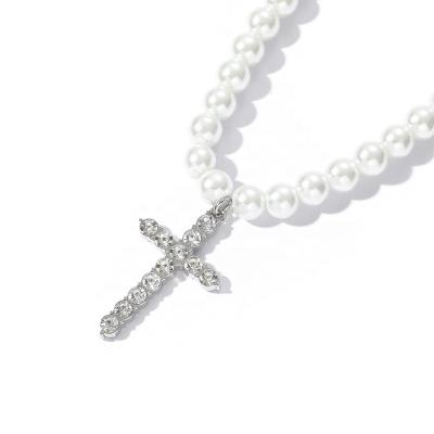 China Dropshipping TRENDY Fashion Hip Hop Necklace Silver Micro Pendant Pave CZ Women Bead Chain Beaded Cross Necklaces for sale