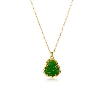 China FASHIONABLE Hot Sale 18K Gold Plated Emerald Green Jade Laughing Buddha Pendant Necklace Jade Buddha Stainless Steel Pendant Necklace for sale