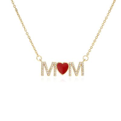 China TRENDY Enamel Bling Zircon MOM Necklace Red Gold Plated MOM Letter Necklace Micro Inlaid Zircon Pending MOM For Mother's Day Gift for sale