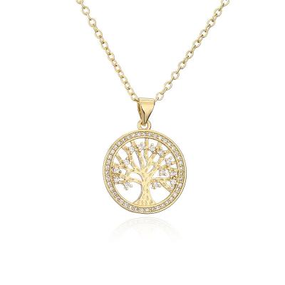 China TRENDY Classic Tasty Tree Of Life Round Zircon Necklace For Women Hot Bling Zircon 18K Gold Plated Tree Pendent Jewelry for sale