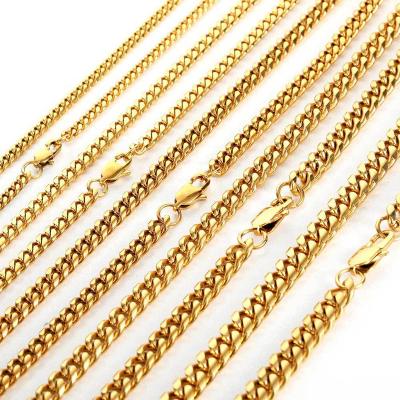 China Environmental Friendly Wholesale Chunky 18k Gold Plated Cuban Link Chain Stainless Steel Miami Hip Hop Women Men Jewelry Cuban Choker Necklace for sale