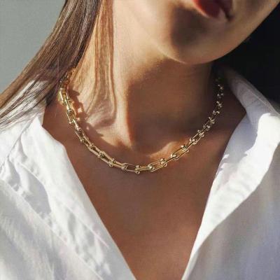 China Environmental Friendly Vintage Hip Hop U Shape Stainless Steel Choker For Women Fashion Minimalist Necklace 18K Gold Plated Link Chain Necklace for sale