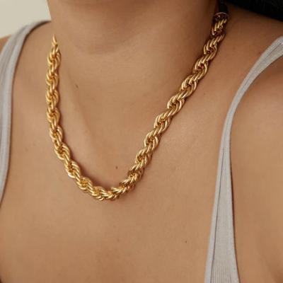 China 8MM Stainless Steel Rope Chain 18K Twist Chain 18K Gold Plated Environmental Friendly Women's Chunky Rope Chain Necklace Minimalist Jewelry for sale