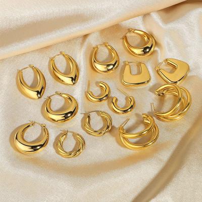 China Environmentally Friendly 18K Gold Plated Chunky Huggie Statement Earring Stud Small Stainless Steel Thick Circle Twist Earrings for sale