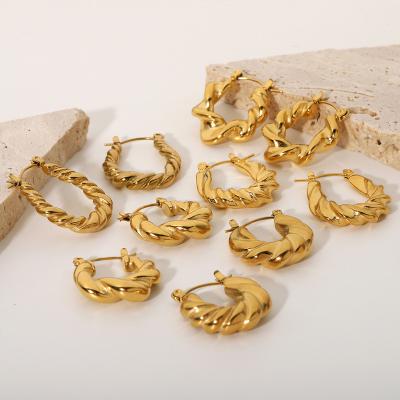 China Wholesale Environmental Friendly Women 18K Gold Plated Fashion Twisted Earring Jewelry Chunky Small Circle Stainless Steel Statement Hoop Earrings for sale