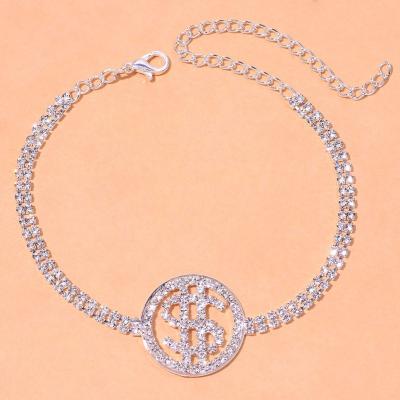 China New Fashion TREND Jewelry Personalized Bling Crystal Money Ankle Bracelet Double Layer Rhinestone Chain Dollar Beach Anklet for sale