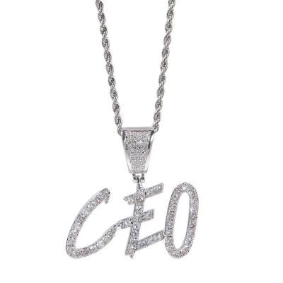 China Custom Fashion Hip Hop Jewelry CZ Diamond Script Letter Pendant Personalized Bling Ice Cream Nameplate TRENDY Necklace for sale