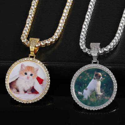 China Luxury Diamond Disc Pendant Necklace Custom Personalized Hip Hop Environmental Friendly Unisex Jewelry Iced Out Picture Necklaces for sale