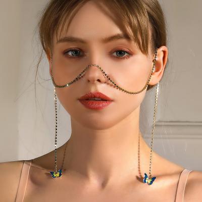 China Wholesale Fashion Sexy Women's Face Chain Gift Of The Butterfly Face Chain Rhinestone Charm Pendant Jewelry Luxury Women's Punk Body Jewelry for sale