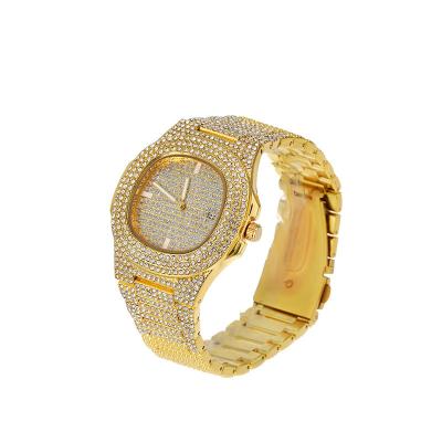 China Luxury Day/Date Hip Hop Quartz Watch Customized Stainless Steel Ice Diamond Watch Personality Gold Silver Bling Mens Wristwatches for sale