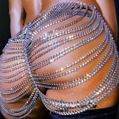 China FASHIONABLE Sexy Silver Multilayer Chain Bling Gold Rhinestone Crystal Tassel Waist Belly Chain Body Harness Hollow Body Jewelry For Women for sale