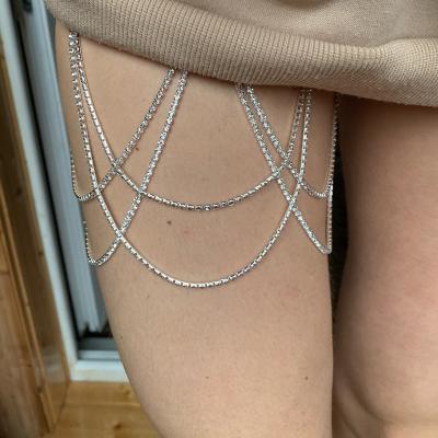 China Women Multilayer Thigh Jewelry Body Jewelry Metal Chain Leg Chain Rhinestone Elastic Thigh Rope Personality Sexy FASHIONABLE Chain for sale