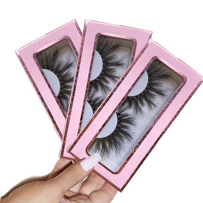 China Thick Box Mink Eye Lashes Wholesale Full Box 3D Mink Lashes Strip Lashes With Pink And Hologram Strip Packaging for sale