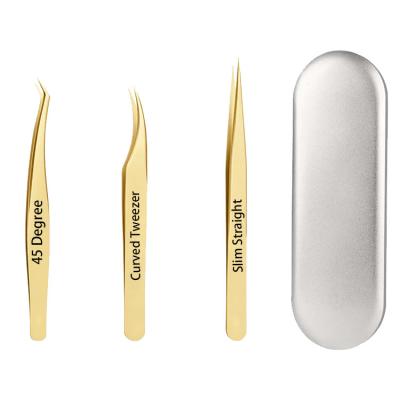 China Fast Delivery Lash Stainless Steel Tweezers, Lash Extensions Silver Tweezer Gold Stainless Steel 45 Degree Curved Wholesale Tweezers Makeup Tools for sale