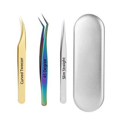 China Stainless Steel Case for Tweezers Eyelash Extension Applicator Tweezers Eyelash Box with Russian Volume Lash Titanium Tweezers Extension for sale