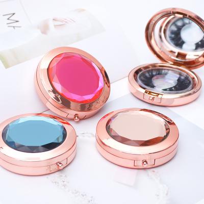 China Top Round Thick Lash Holder Mirror Rose Gold Diamond Lash Circular Boxes Mirror Metal Crystal Lash Boxes Category Package for sale