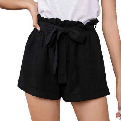 China Custom Women's Solid Color Anti-Wrinkle High Waist Lace-Up Shorts Wide-Leg Pants Casual Shorts Pants for sale