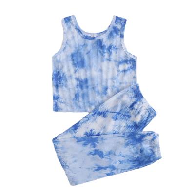 China 2022 Breathable Breathable New Design Tank Top With Pants Girls Sleepwear Tie Dye PJ Set Kids Loungewear Cotton Ribbed Custom Pajamas for sale